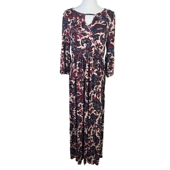 One World  Long Maxi 3 4 Sleeve Stretchy Dress US Women's M - Picture 1 of 8